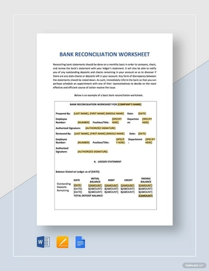 Bank Reconciliation Worksheet Template