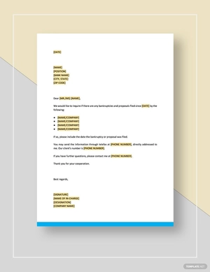 Letter Bankruptcy Inquiry
