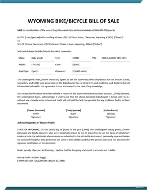 Wyoming Bike/ Bicycle Bill of Sale Template