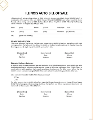 Illinois Auto Bill of Sale Template