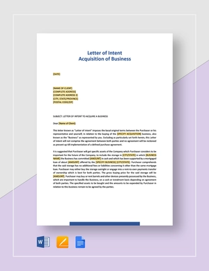 Letter of Intent Acquisition of Business