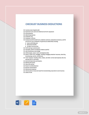Checklist Business Deductions Template