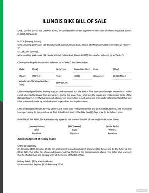 Illinois Bike/ Bicycle Bill of Sale Template