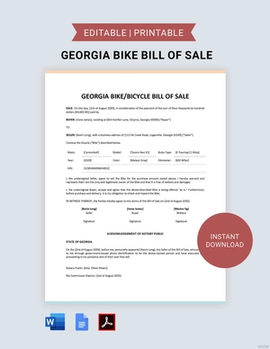 Georgia Bike/ Bicycle Bill of Sale Template