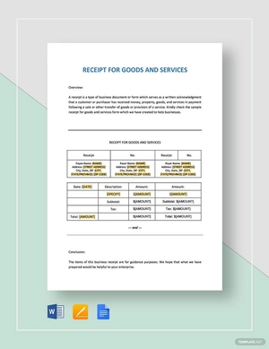Receipt for Goods or Services Template