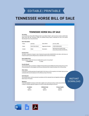 Tennessee Horse Bill of Sale Template