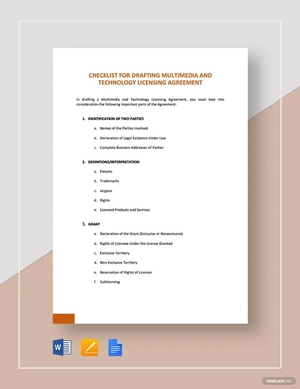 Checklist Drafting Multimedia and Technology Licensing Agreement Template