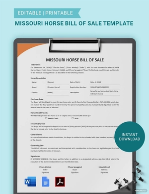 Missouri Horse Bill of Sale Template