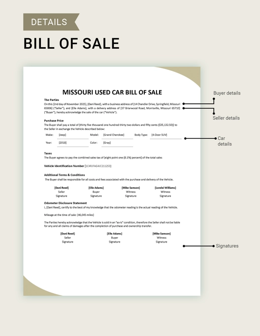 Missouri Used Car Bill of Sale Form Template Missouri Used Car Bill of Sale Form Template