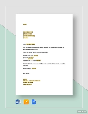 Notice of Insurance Claim Template