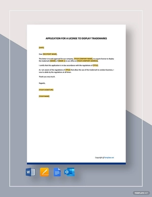 Sample Application for a License to Display Trademarks Template