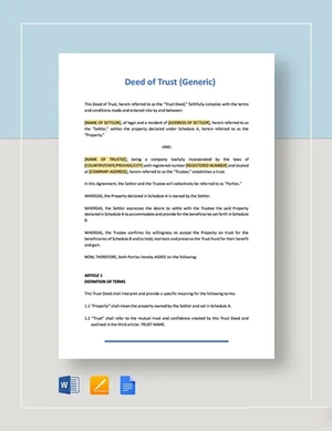 Printable Deed of Trust Template