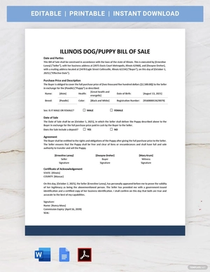 Illinois Dog / Puppy Bill of Sale Template
