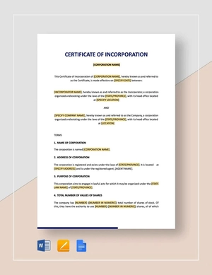 Certificate of Incorporation Template