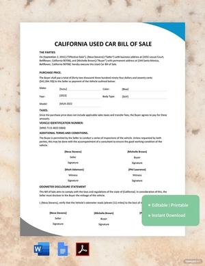 California Used Car Bill Of Sale Template California Used Car Bill Of Sale Template