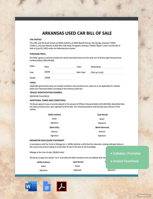 Arkansas Used Car Bill of Sale Template Arkansas Used Car Bill of Sale Template