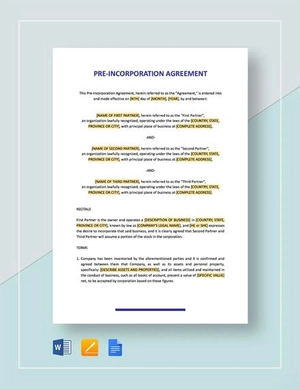 Pre-Incorporation Agreement Template