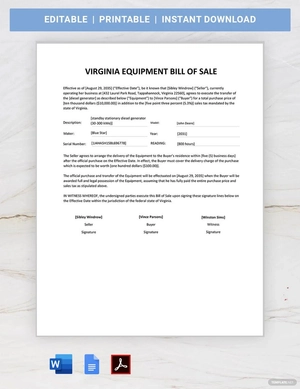 Virginia Equipment Bill of Sale Template