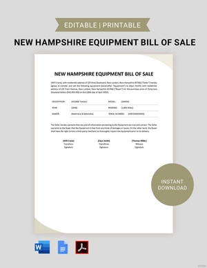 New Hampshire Equipment Bill of Sale Template