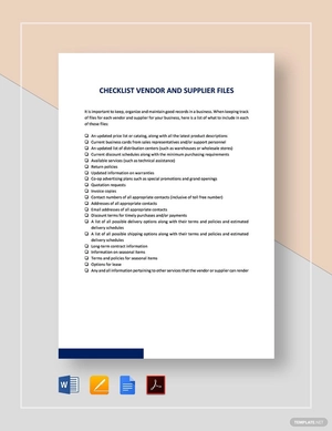 Checklist Vendor and Supplier File Template