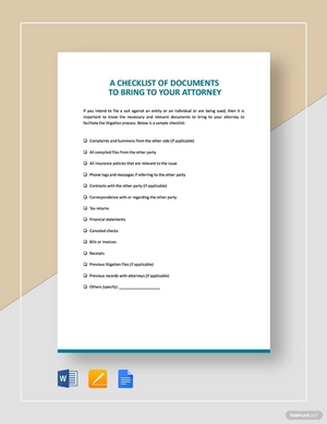 Checklist Documents to Bring to Your Attorney Template Checklist Documents to Bring to Your Attorney Template