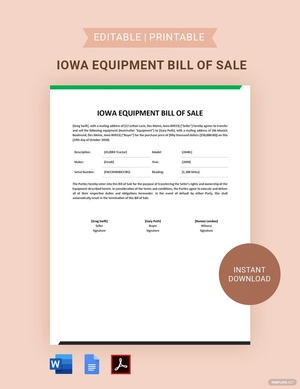Iowa Equipment Bill of Sale Template