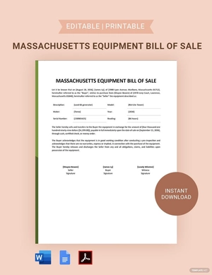 Massachusetts Equipment Bill of Sale Template