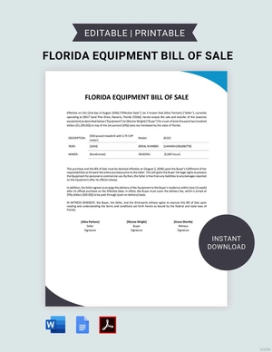 Florida Equipment Bill of Sale Template