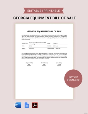 Georgia Equipment Bill of Sale Template