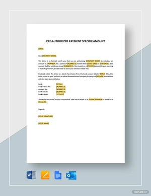Pre-Authorized Payment Specific Amount Template
