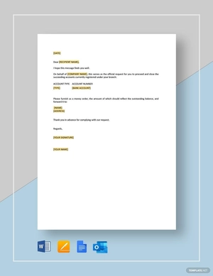 Request Bank Letter to Close Account Template