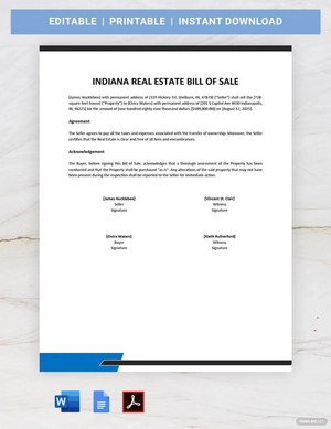 Indiana Real Estate Bill of Sale Template
