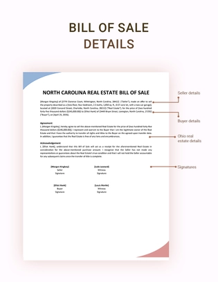 North Carolina Real Estate Bill Of Sale Template