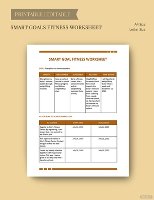 Smart Goals Fitness Worksheet Template