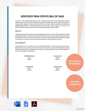 Kentucky Real Estate Bill of Sale Template