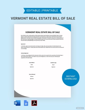 Vermont Real Estate Bill of Sale Form Template