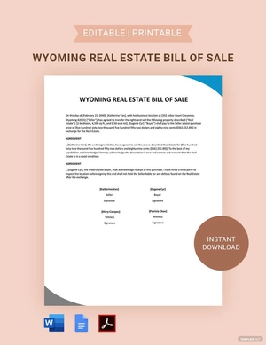 Wyoming Real Estate Bill of Sale Template