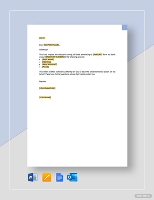 Request Bank to Wire Funds Template