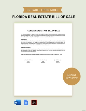 Florida Real Estate Bill of Sale Template