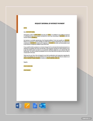 Request Deferral of Interest Payment Template