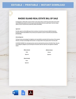 Rhode Island Real Estate Bill Of Sale Form Template