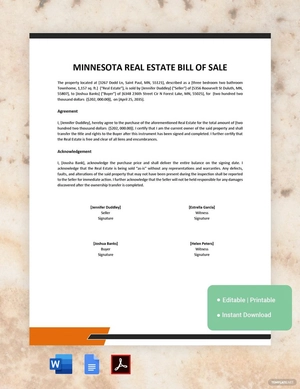 Minnesota Real Estate Bill of Sale Template