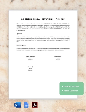 Mississippi Real Estate Bill of Sale Template