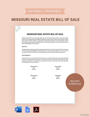 Missouri Real Estate Bill of Sale Template