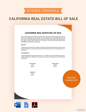 California Real Estate Bill of Sale Template