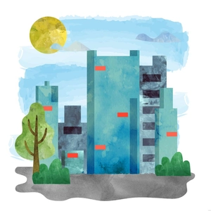 Watercolor City Illustration