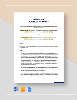 Unlimited Power of Attorney Template