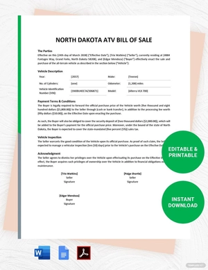 North Dakota ATV Bill of Sale Template