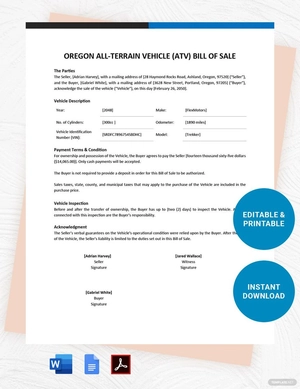 Oregon ATV Bill of Sale Template