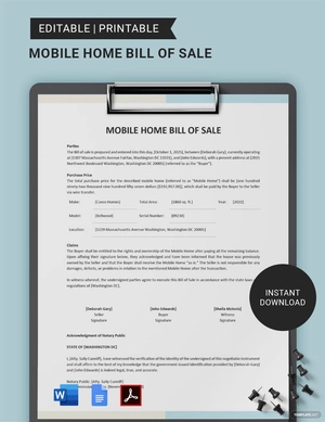 Mobile Home Bill of Sale Template